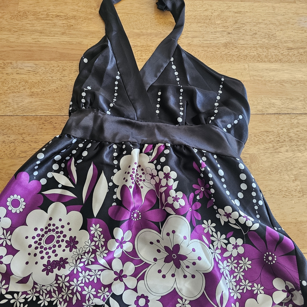 Floral Halter Kids Dress - Purple and Black